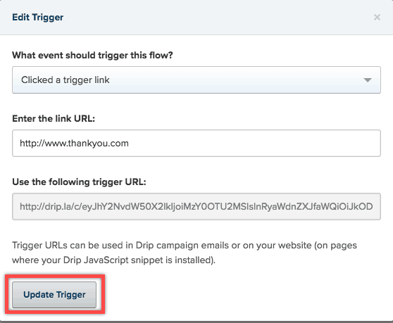 drip email automation trigger link - paste URL